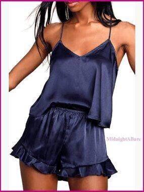 Satin Silk Pajama Set with V-Neck Cami and High-Waisted Shorts